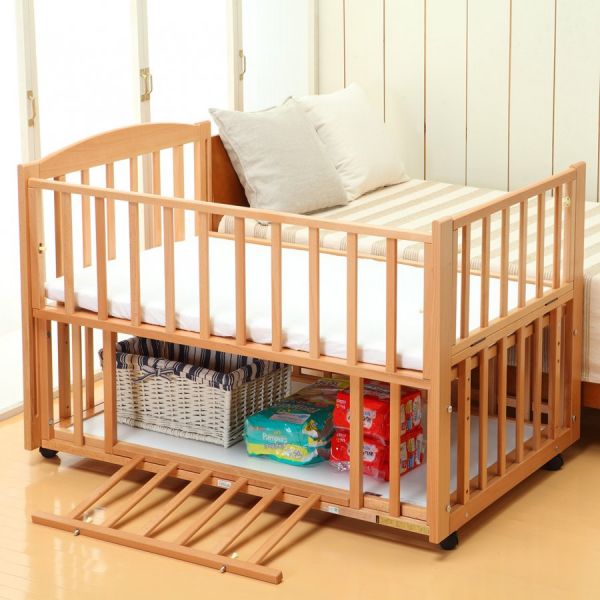 日本製 スリーオープンベビーベッド b-sideDX(ナチュラル)